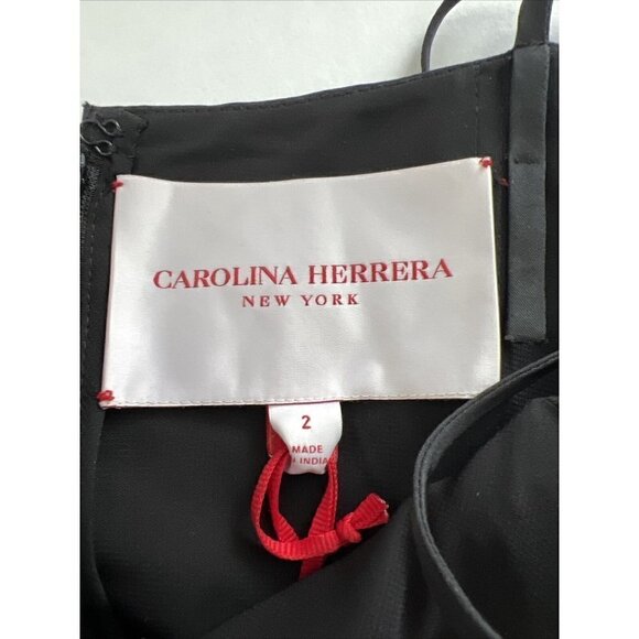 Carolina Herrera size 2 Floral Beaded Embroidered Column Gown Dress Black White - Picture 13 of 16